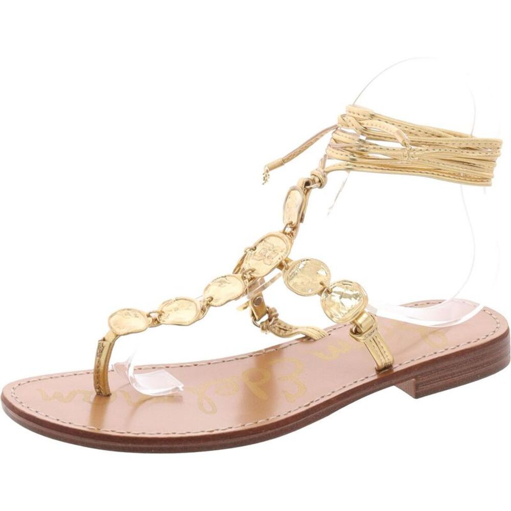 Sam Edelman Womens Gold Embellished Manmade Lace-Up New